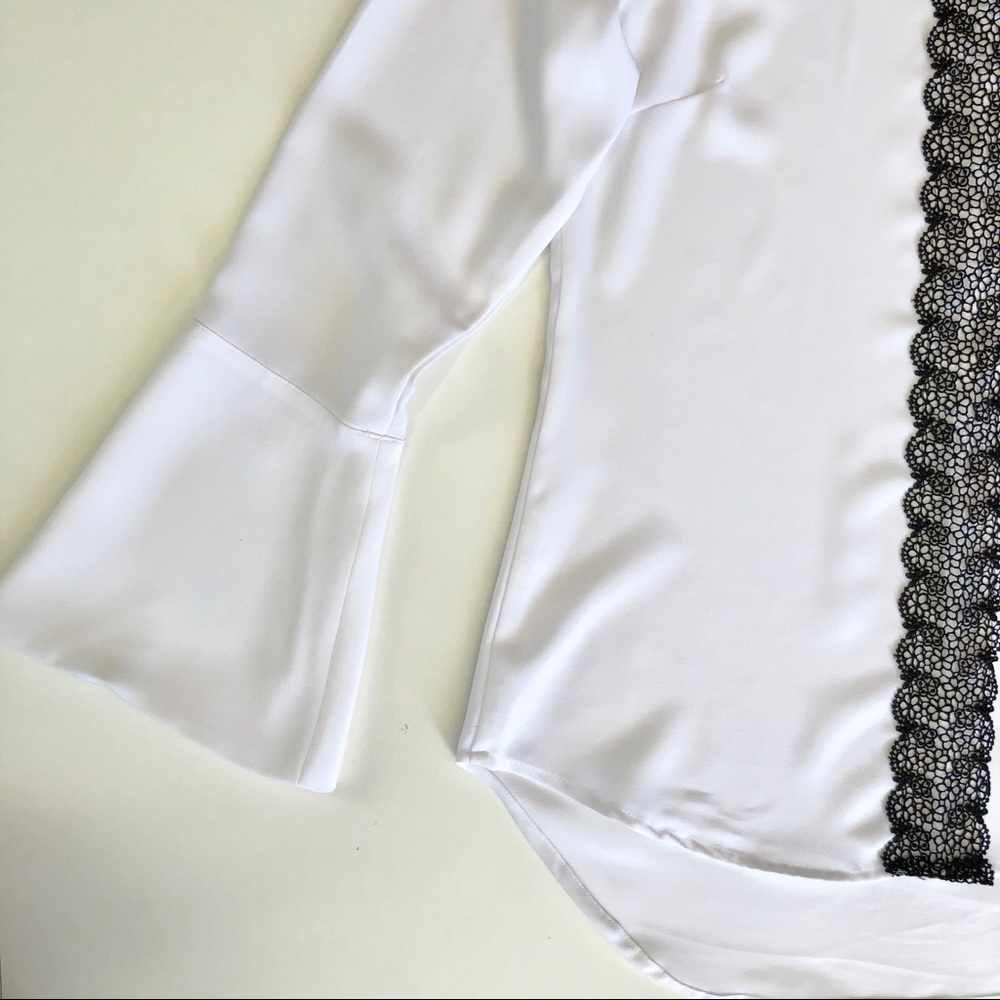 Mishca Bell Sleeve Black Filigree White Blouse - Picture 11 of 12